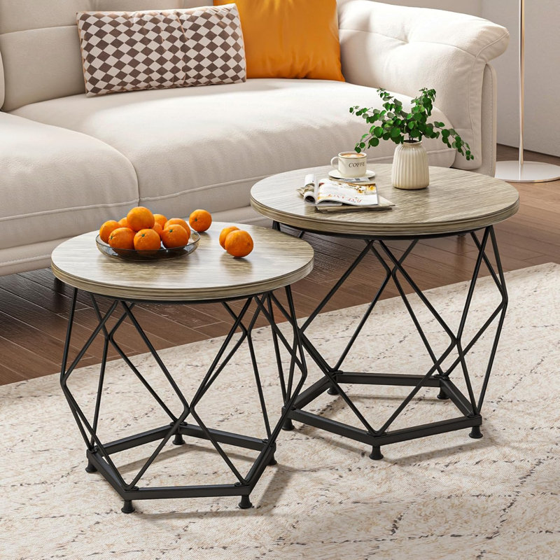 17 Stories Small Round Coffee Table Set Of 2 Modern Coffee Table With Metal Frame Living Room Table With Easy Assembly Side End Table For Bedroom Office Wayfair